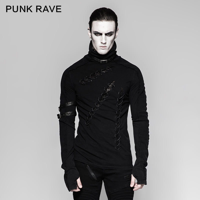 T-461 Multiple Loops Cotton Thread Fabric Hole black Punk T-shirts