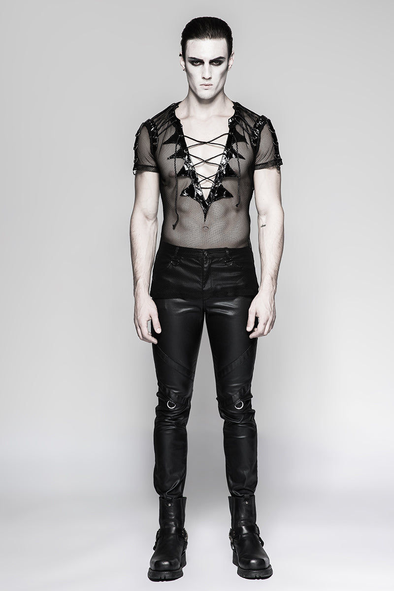 T-468 Transparent Short Sleeves Gothic T-shirts With Bat Wings Collar
