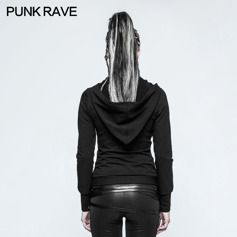 Y-789 Slim Well-fitting Elastic Hooded Punk Sweaters For Women