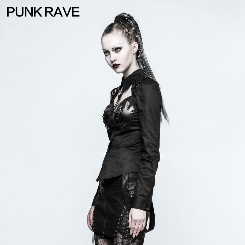 Y-788 Women Sexy Wild Rivet Punk Shirts With Hollow Out Design