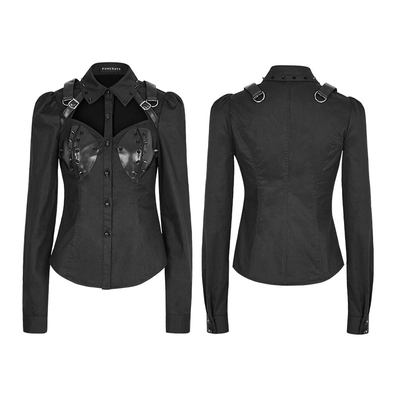Y-788 Women Sexy Wild Rivet Punk Shirts With Hollow Out Design