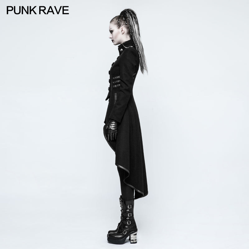 Y-786 Worsted Long Punk Coat Lapel Collar Military Uniform For Women