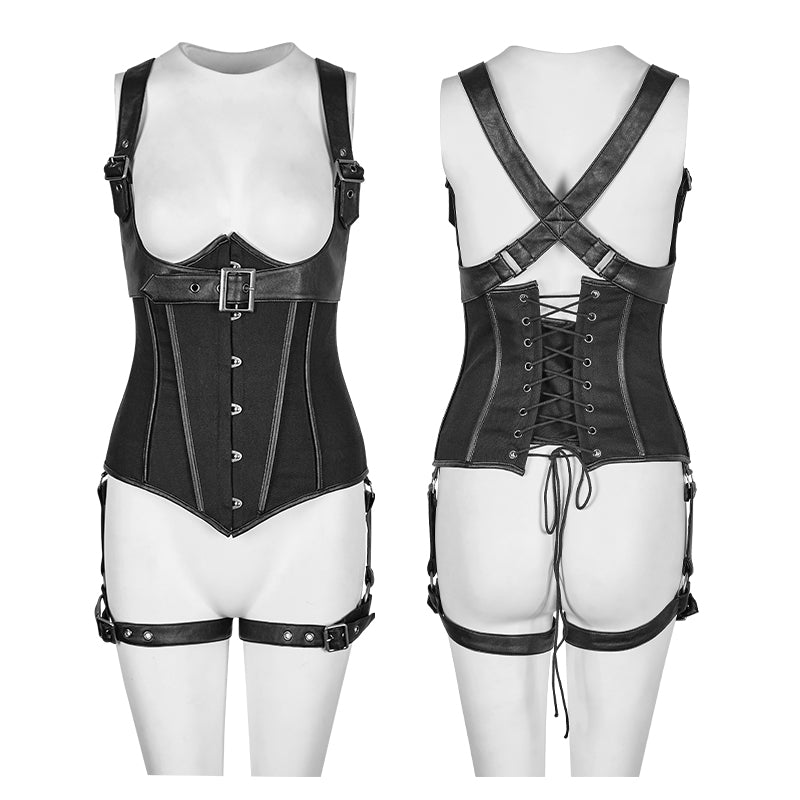 Y-767 Fashion Three Piece Punk Accessories Corset Military Uniform With Removable Leg Set