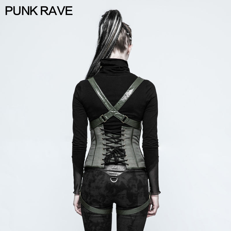 Y-767 Fashion Three Piece Punk Accessories Corset Military Uniform With Removable Leg Set