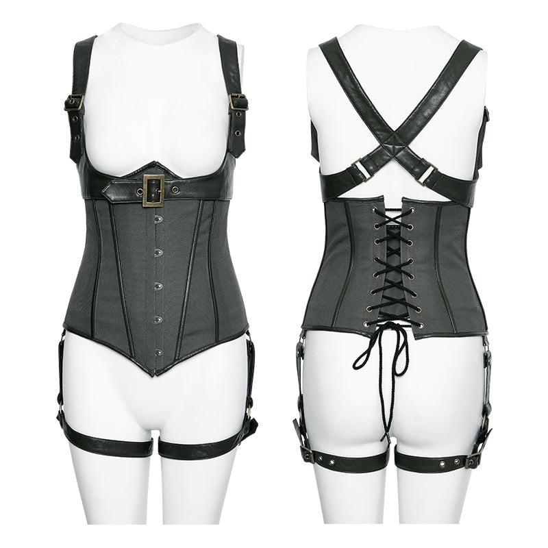 Y-767 Fashion Three Piece Punk Accessories Corset Military Uniform With Removable Leg Set