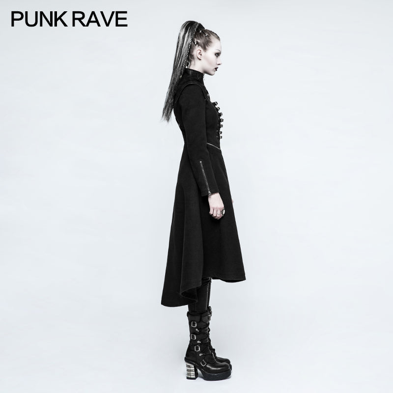 Y-777 Handsome Long black Punk Coat For Women Worsted Fabric Dress
