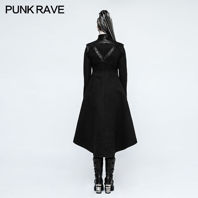 Y-777 Handsome Long black Punk Coat For Women Worsted Fabric Dress