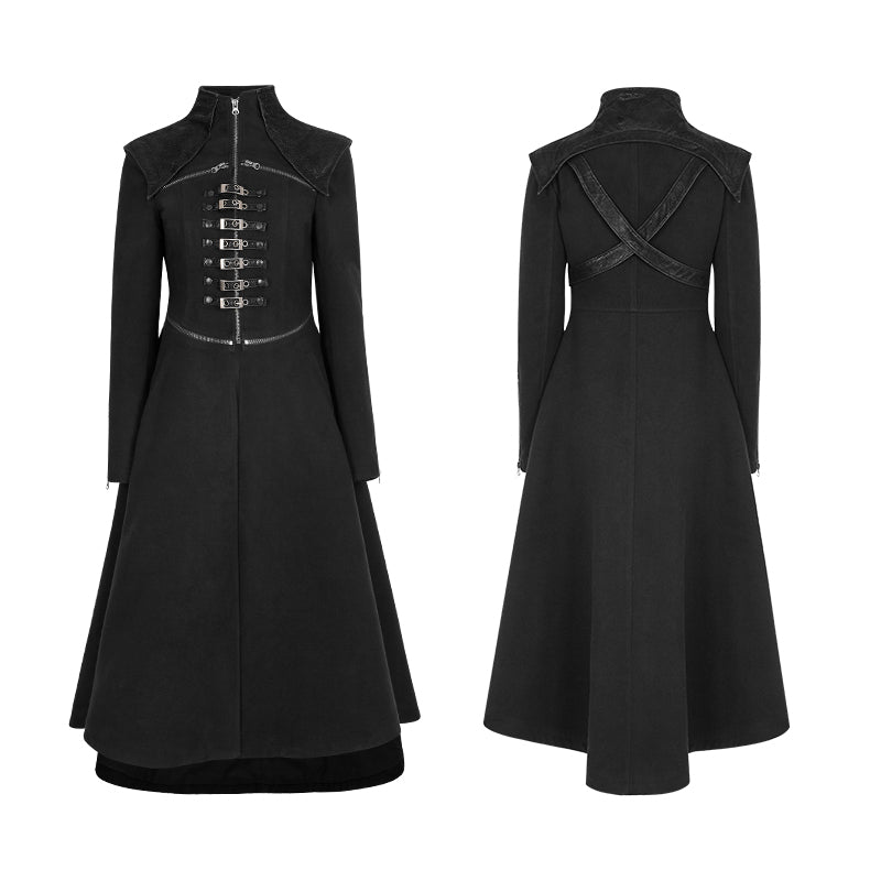 Y-777 Handsome Long black Punk Coat For Women Worsted Fabric Dress