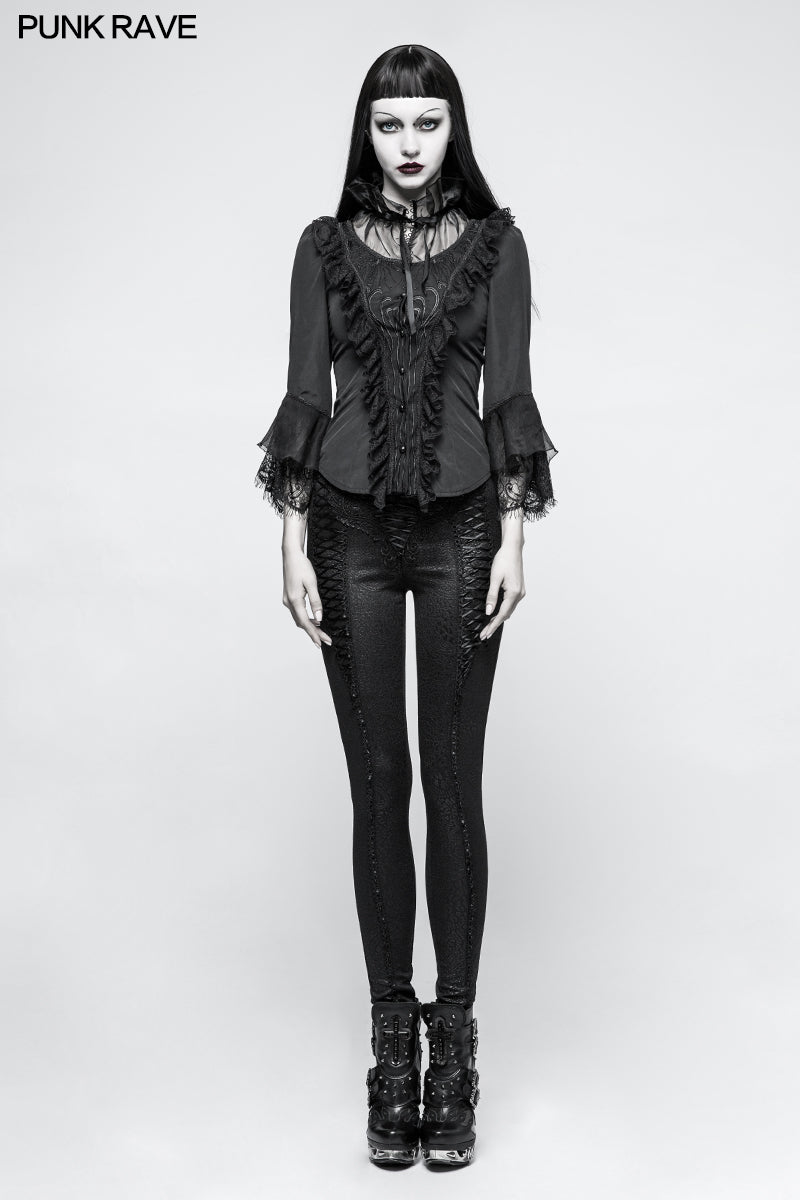 Y-795 Daily Three-quarter Sleeve Gothic Shirt With Positioning Flower Collar For Women