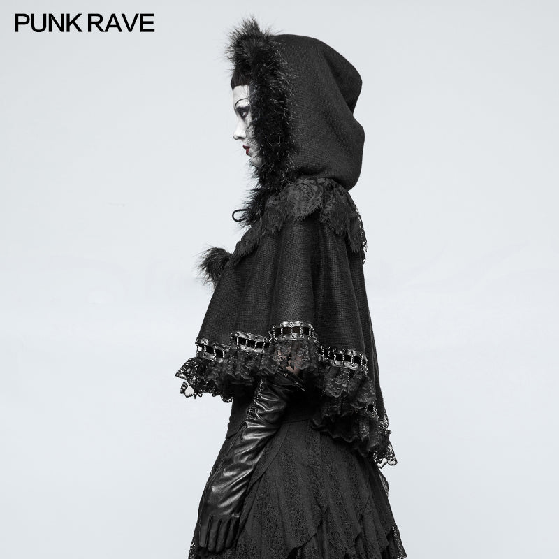 LM-002 Lolita Style Metal Wool Gothic Accessories Cloak Cape With Chains And Lace