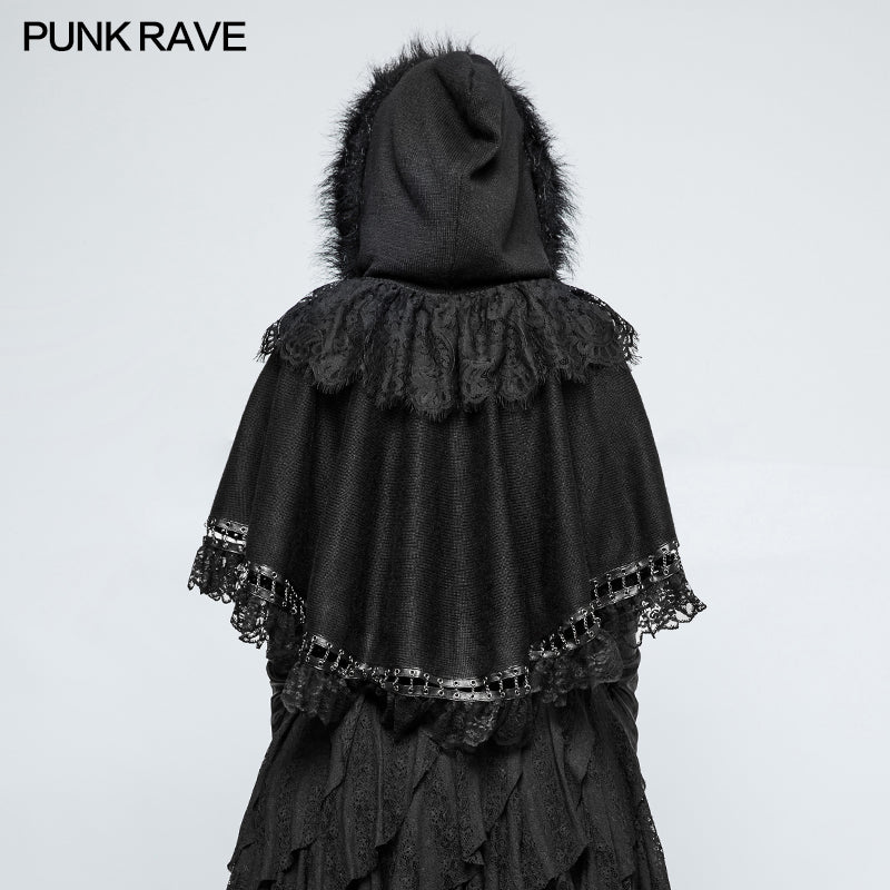 LM-002 Lolita Style Metal Wool Gothic Accessories Cloak Cape With Chains And Lace