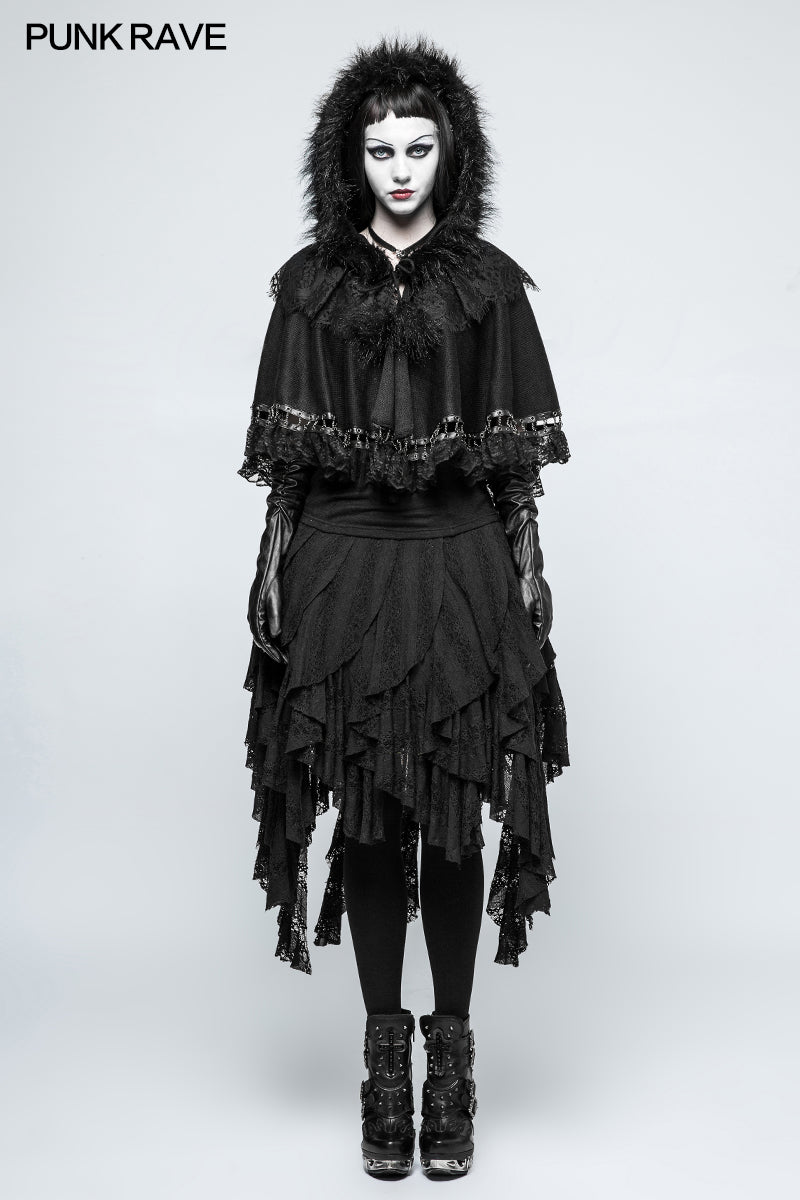 LM-002 Lolita Style Metal Wool Gothic Accessories Cloak Cape With Chains And Lace