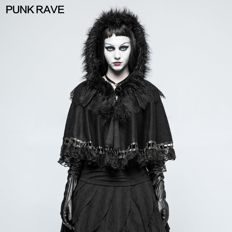 LM-002 Lolita Style Metal Wool Gothic Accessories Cloak Cape With Chains And Lace