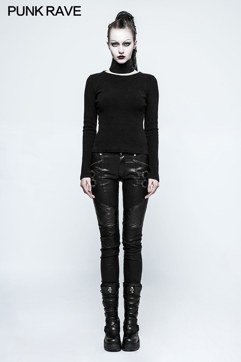OPT-129 Women Soft Formfitting Two Wear Gothic T-shirts With Hollow-out Rope