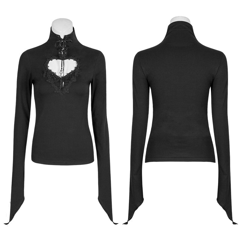 T-481 Slim Based Hollow-out Gothic T-shirts With Long Sleeve