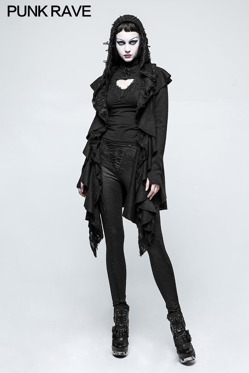 T-481 Slim Based Hollow-out Gothic T-shirts With Long Sleeve