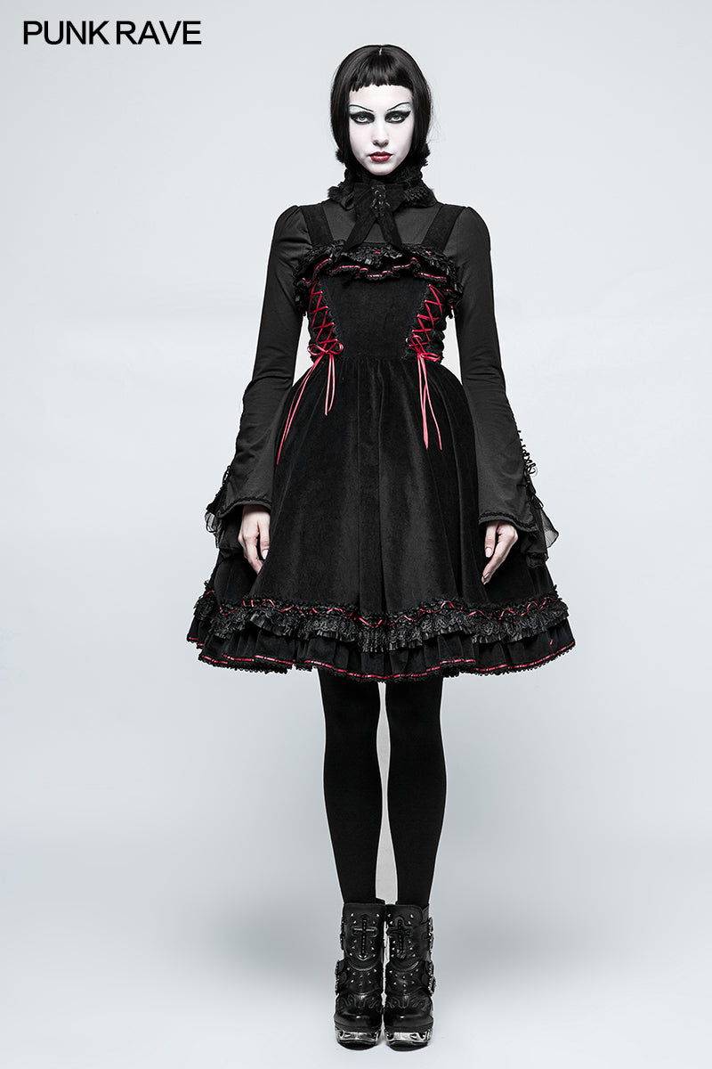 LT-009 Lolita Style High Neck Collar Lace Gothic Shirt With Palace Sleeves