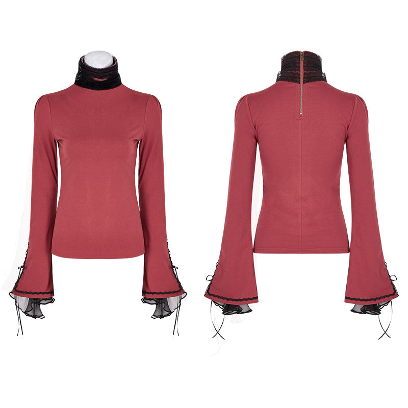LT-009 Lolita Style High Neck Collar Lace Gothic Shirt With Palace Sleeves