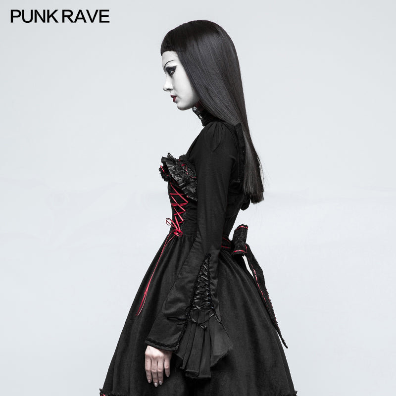 LT-009 Lolita Style High Neck Collar Lace Gothic Shirt With Palace Sleeves