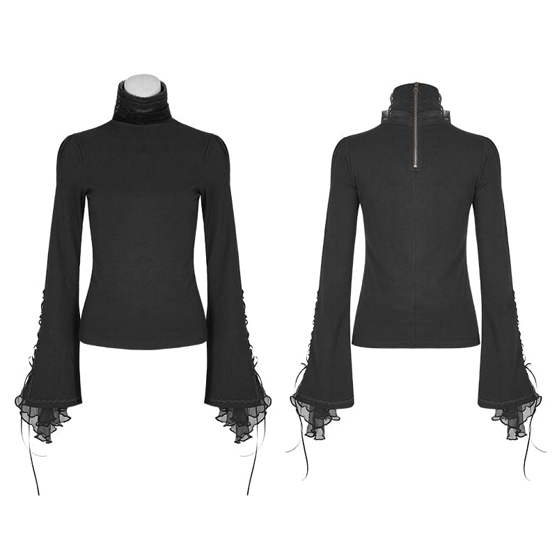 LT-009 Lolita Style High Neck Collar Lace Gothic Shirt With Palace Sleeves