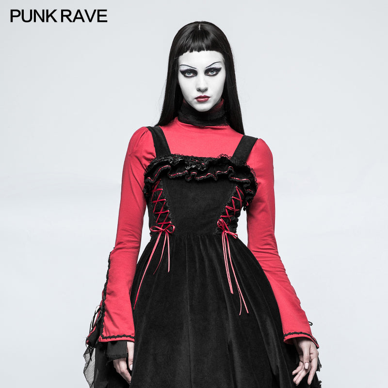 LT-009 Lolita Style High Neck Collar Lace Gothic Shirt With Palace Sleeves