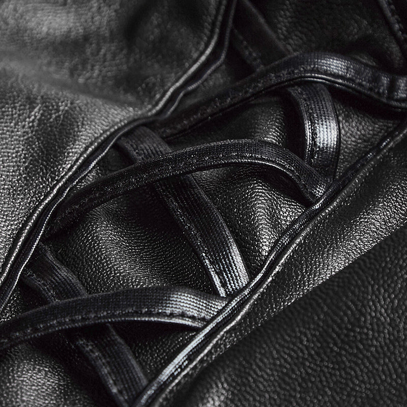 Q-337 Women Sexy Skinny Leather black Punk Dress With Zipper