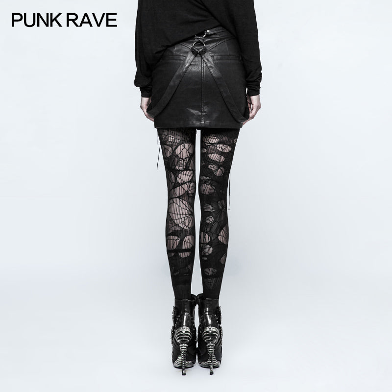 Q-333 Personality Leather black Half Punk Skirt With Snap Button
