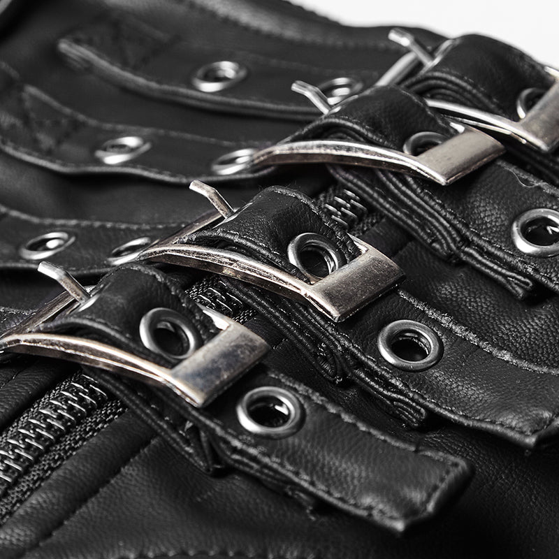 Q-333 Personality Leather black Half Punk Skirt With Snap Button