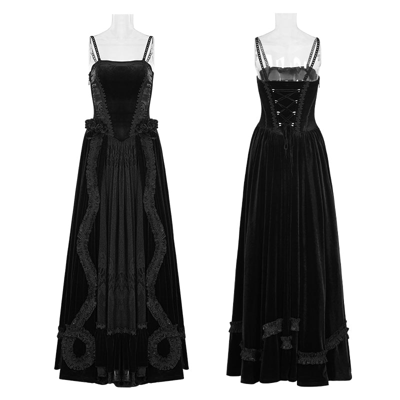 Q-339 Gorgeous Velvet Lace Long black Gothic Dress For Women