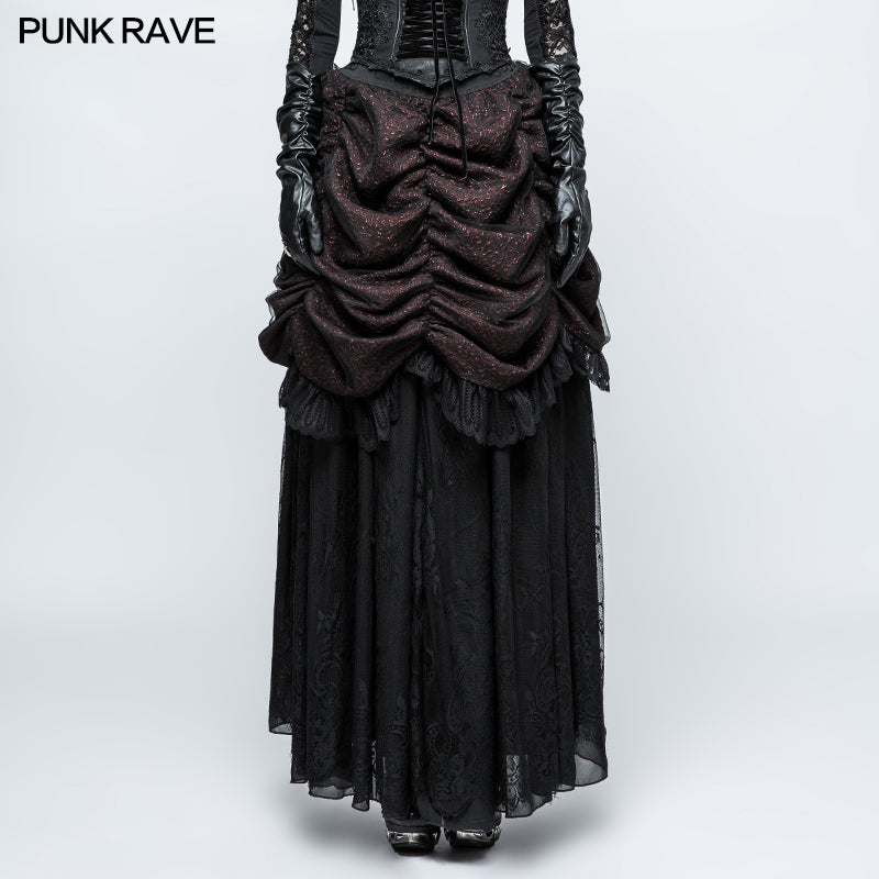 Q-332 Gorgeous Flame Jacquard Gothic Skirt With Bubble Lace Hem