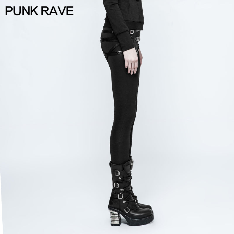 K-299 Skinny Soft Elastic Punk Pants Leather Leggings With Loops