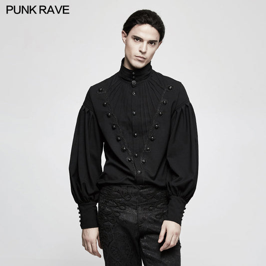 Y-804 Gorgeous Dise Floret Stripes Gothic Shirt With Long Lantern Sleeve