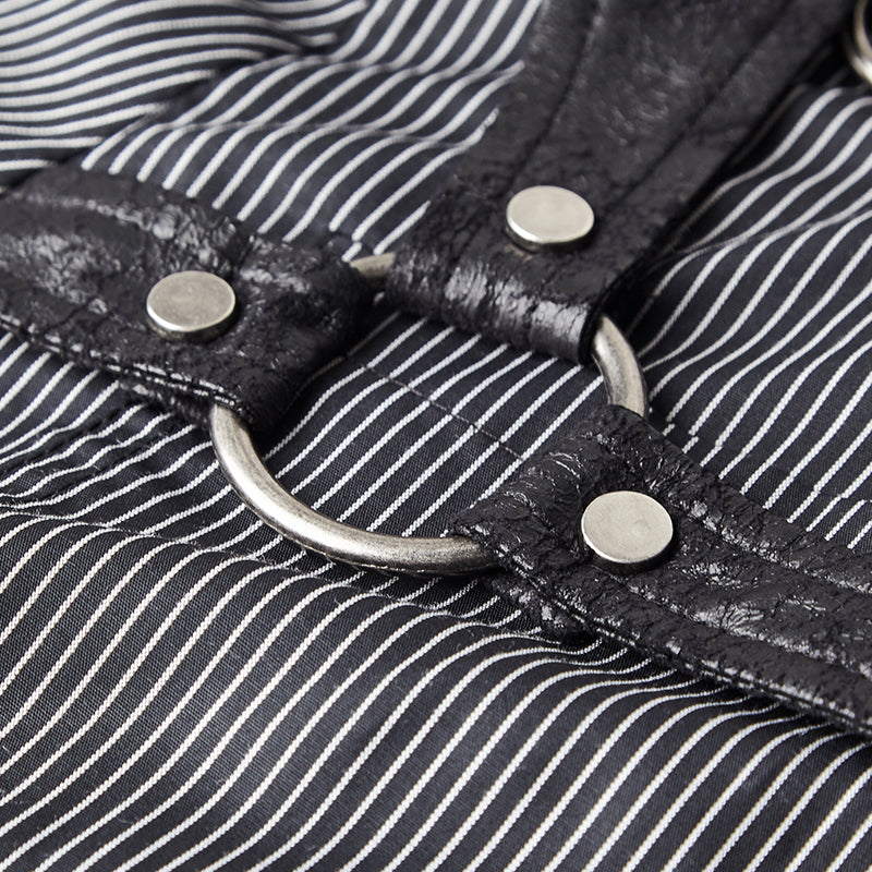 Y-819 Handsome Striped Punk Shirt With Free Hanging Metal Chain