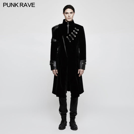 Y-811 Winter Velvet Medium Length Punk Coat Double Breasted Jacket