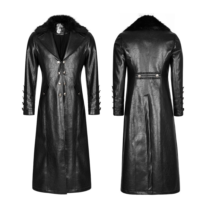 Y-818 Military Uniform Long Leather Punk Coat With Warm Collar