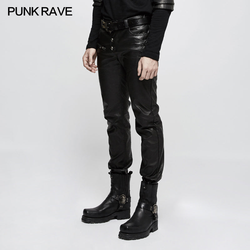 K-301 Personality Split Stitch Leather Punk Pants For Men
