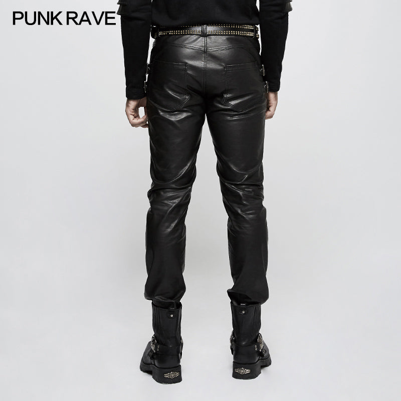 K-301 Personality Split Stitch Leather Punk Pants For Men