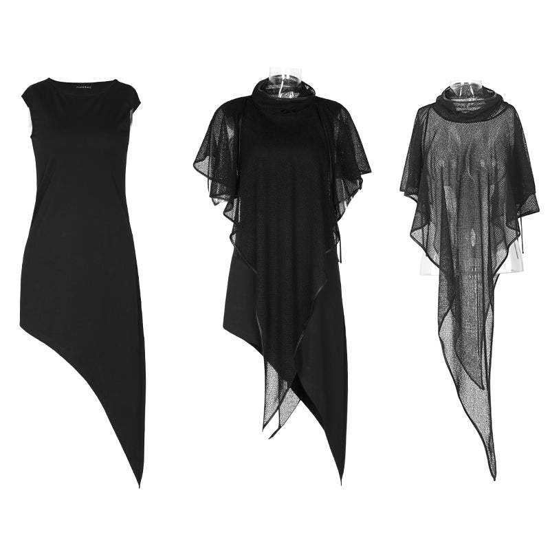 PQ-102 Skinny Soft Detachable Two-pieces Set Gothic Dress With Mesh Collar Blouse