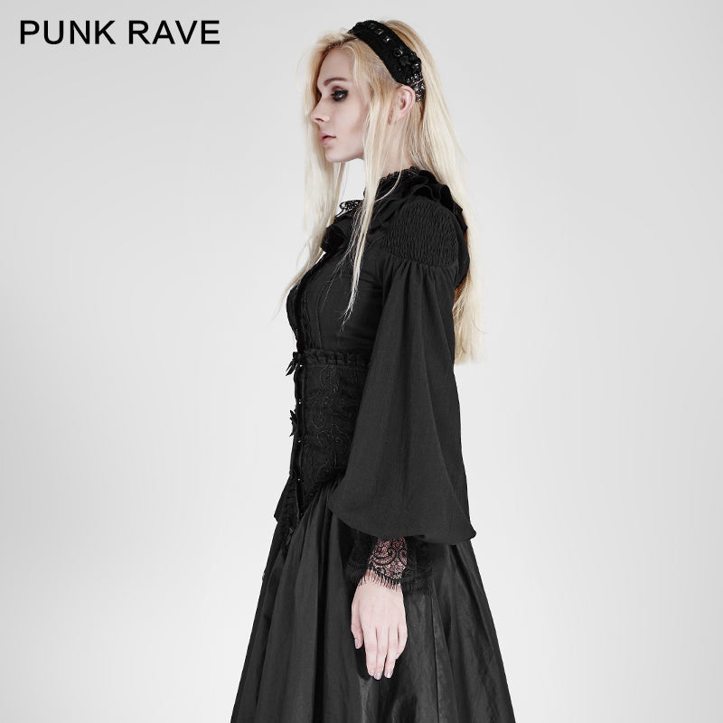 LY-058 Women Chiffon Lace Fabric Gothic Shirt Lolita Blouse With Unique Sleeve