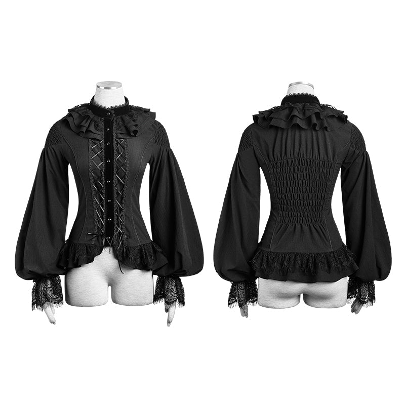 LY-058 Women Chiffon Lace Fabric Gothic Shirt Lolita Blouse With Unique Sleeve