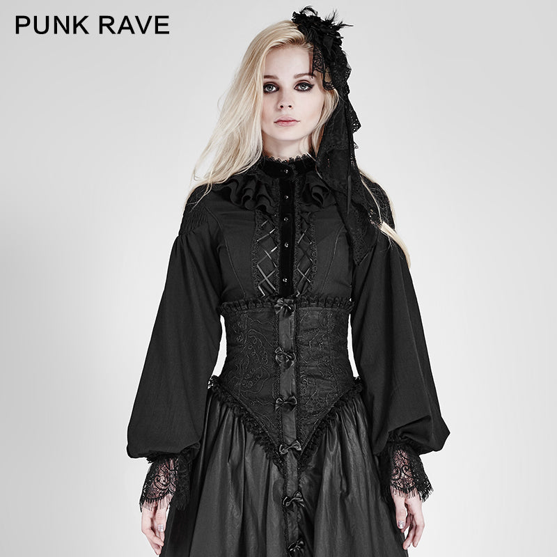 LY-058 Women Chiffon Lace Fabric Gothic Shirt Lolita Blouse With Unique Sleeve