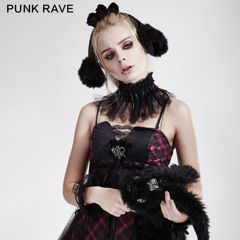 LS-043 Lovely Lolita Style Dual Lace Gothic Accessories Gloves Headdress And Neck Decoration
