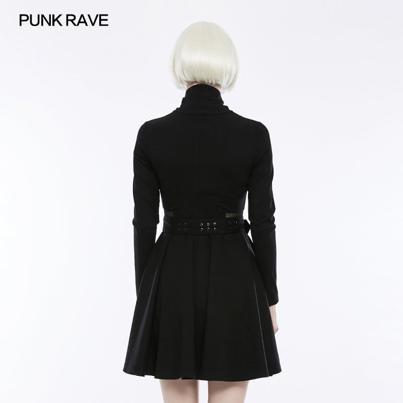 OPQ-245 Handsome Knitted Punk Dress With Mesh Spliced Design