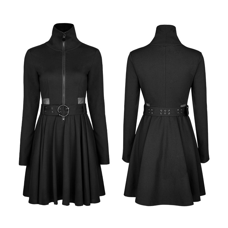 OPQ-245 Handsome Knitted Punk Dress With Mesh Spliced Design