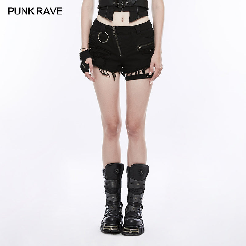 WK-311 Fashion Inelastic Short Punk Pants With Rivet And Metal Decoration