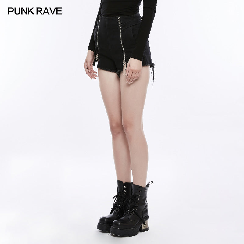 OPK-156 Comfortable Wide Leg Short Punk Pants With Metal Zippers
