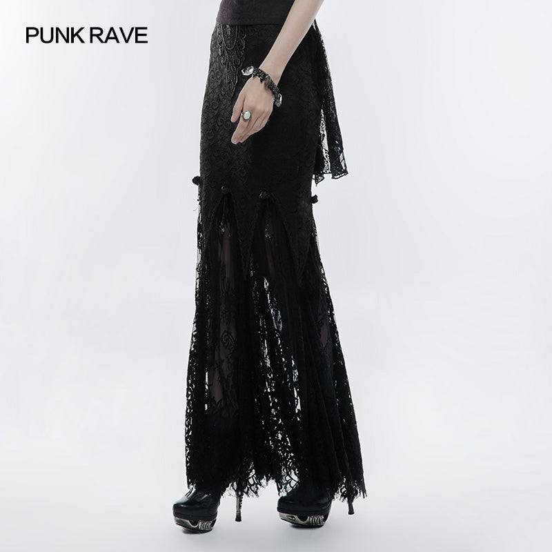 WQ-344 Gorgeous Elastic Dark Streaks Lace Gothic Skirt
