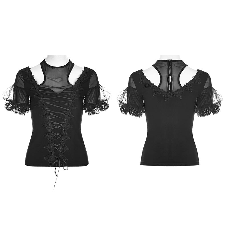 WT-490 Gorgeous Stretch Blouse Short Sleeve Gothic T-shirt With Lace