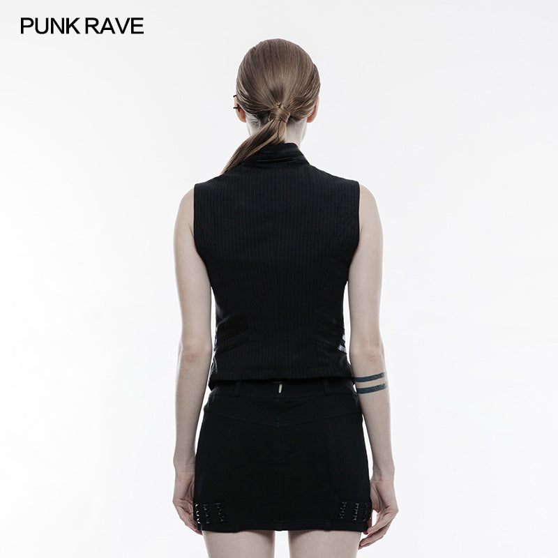 WY-774 Striped Woven Fabric Military Uniform Sleeveless Punk Vest