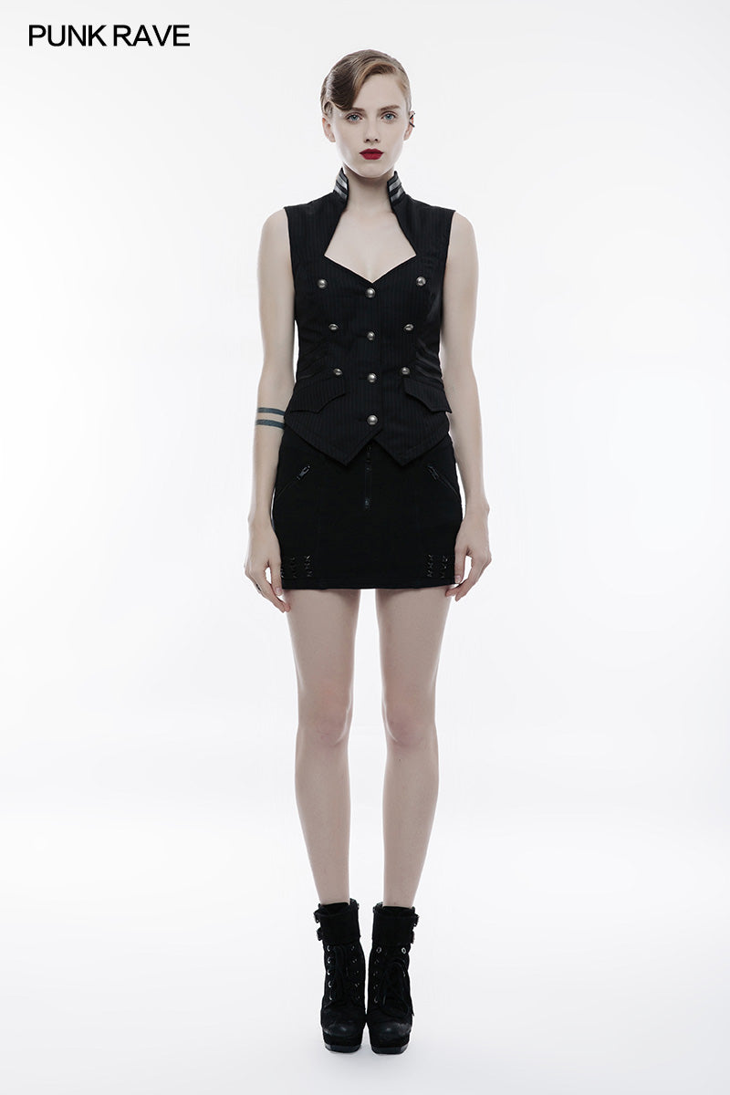 WY-774 Striped Woven Fabric Military Uniform Sleeveless Punk Vest